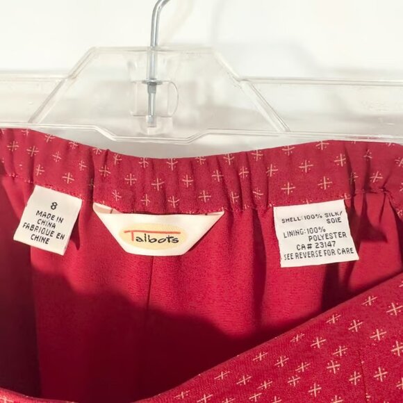 Talbots Size 8 Pants Red Silk Red Gold Print High Waist Lined VTG Classic - Picture 3 of 3